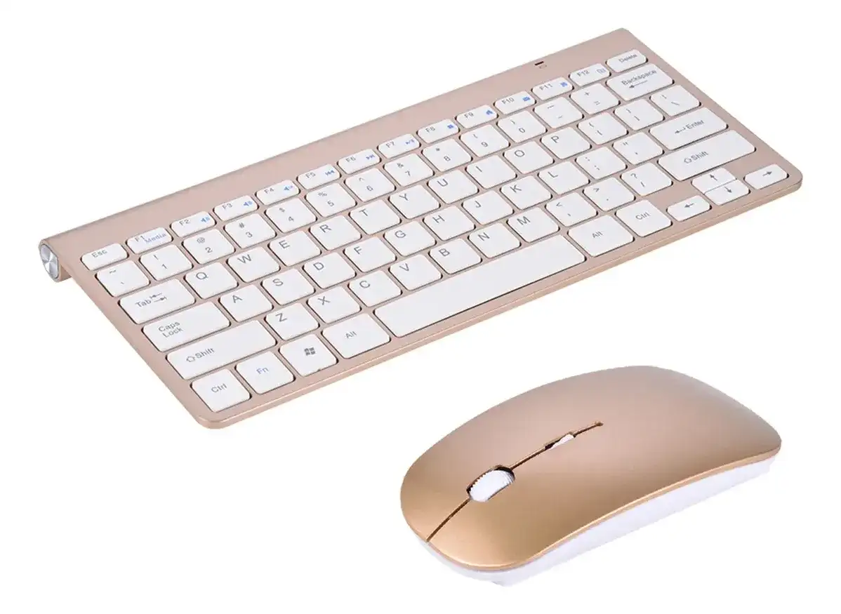 Set Combo Teclado Mouse Inalámbrico Usb Español Dorado Dorado