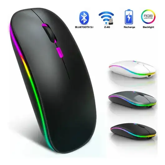 Mouse Inalámbrico Usb Recargable Ergonómico Luces Led