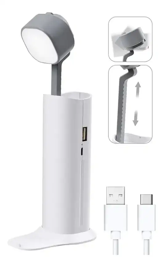 Lampara Retráctil Recargable De Escritorio Con Power Bank Y Soporte Para Celular