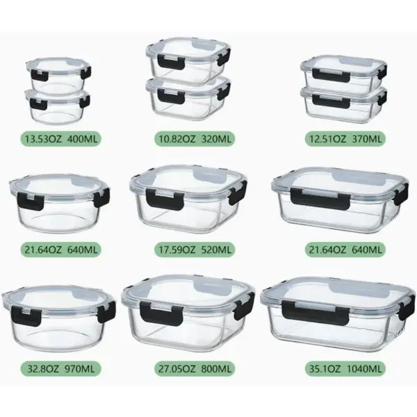 Set Pack 12 Tuppers Viandas Vidrio Herméticos Tapa Apilables