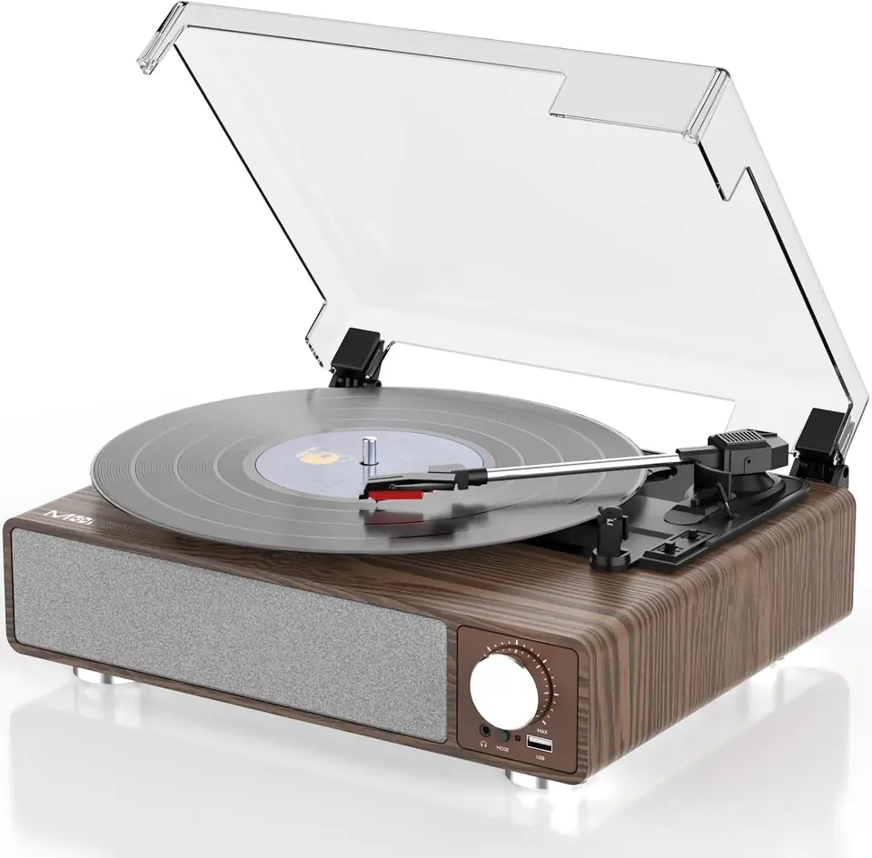 Tocadiscos Vinilos Bluetooth Entrada Salida Tapa Parlantes