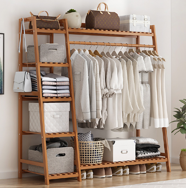 Perchero De Pie Madera Con Estantes Organizador Ropa Zapatos
