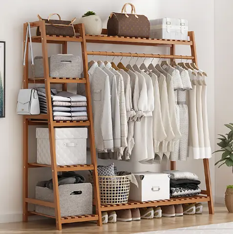 Perchero De Pie Madera Con Estantes Organizador Ropa Zapatos