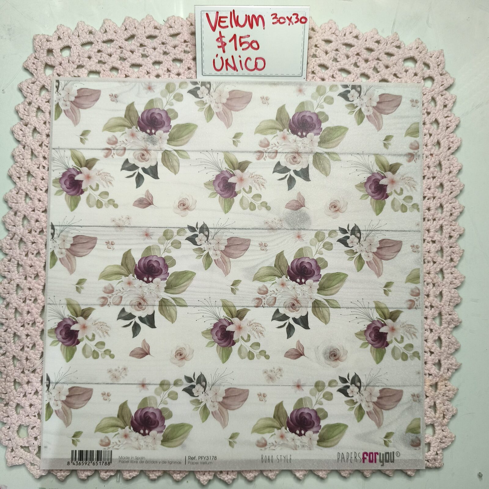 Vellum 30x30 flores bordó y beige