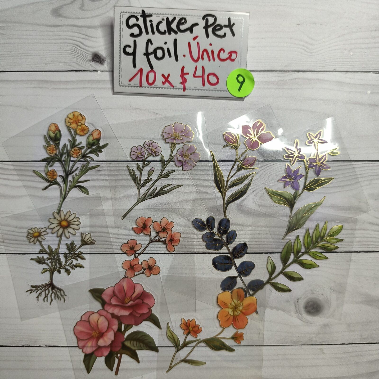 Stickers pet flores c/foil 9