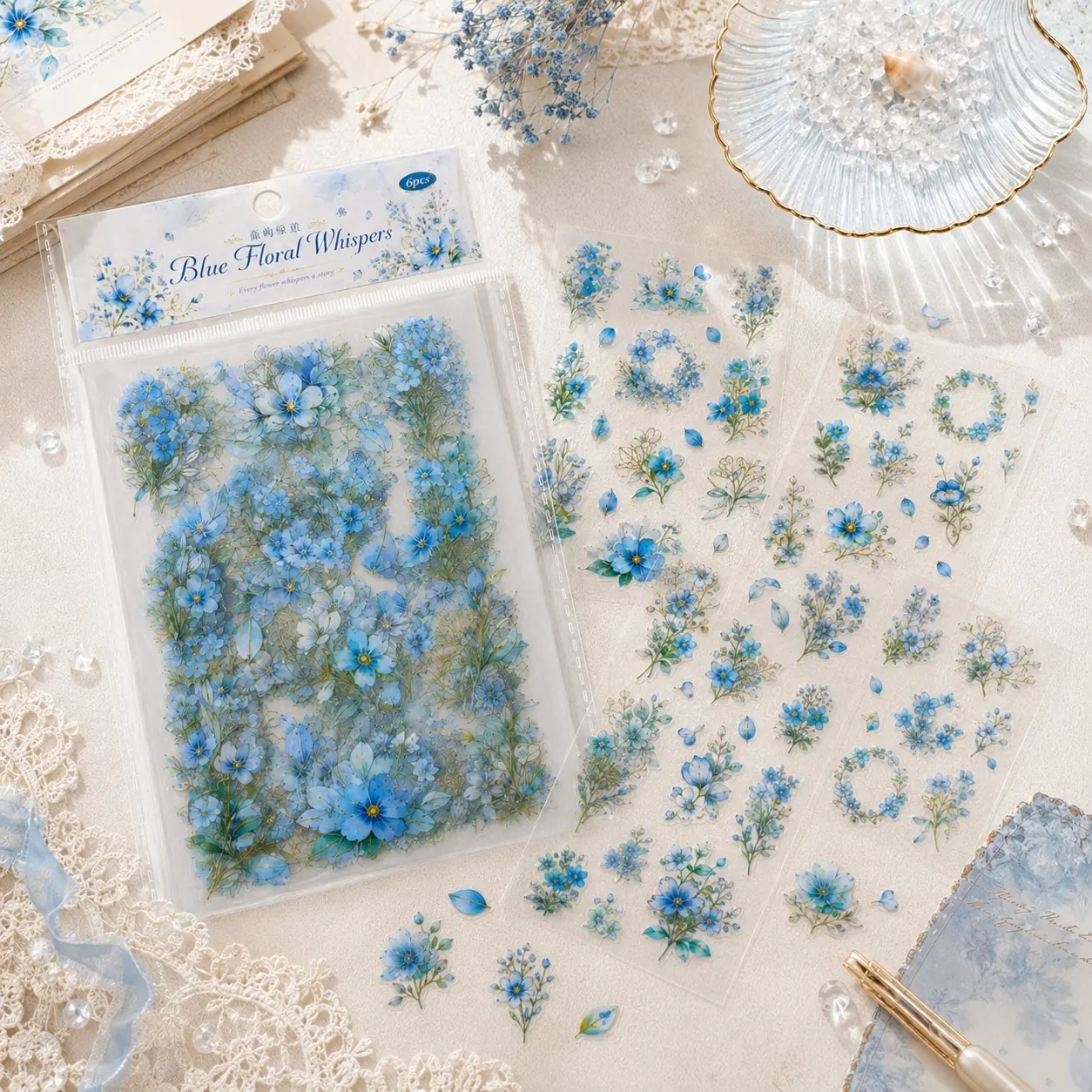 Plancha stickers Pet Blue Floral