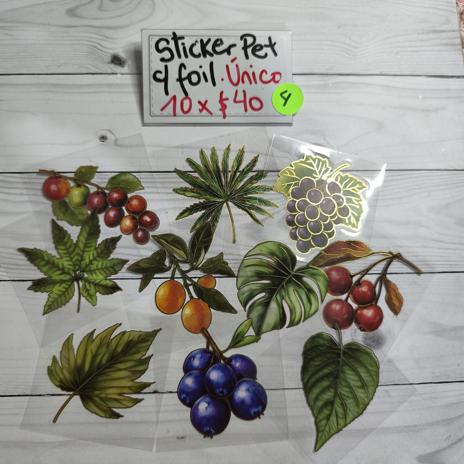 Stickers pet frutas c/foil 4