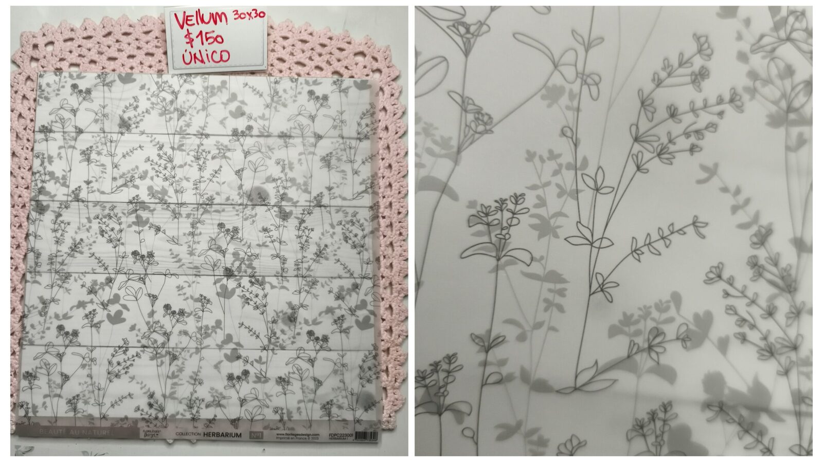 Vellum 30x30 flores grises