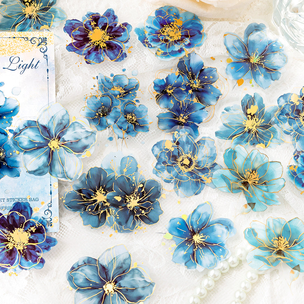 Stickers pet flores con foil Blue 03