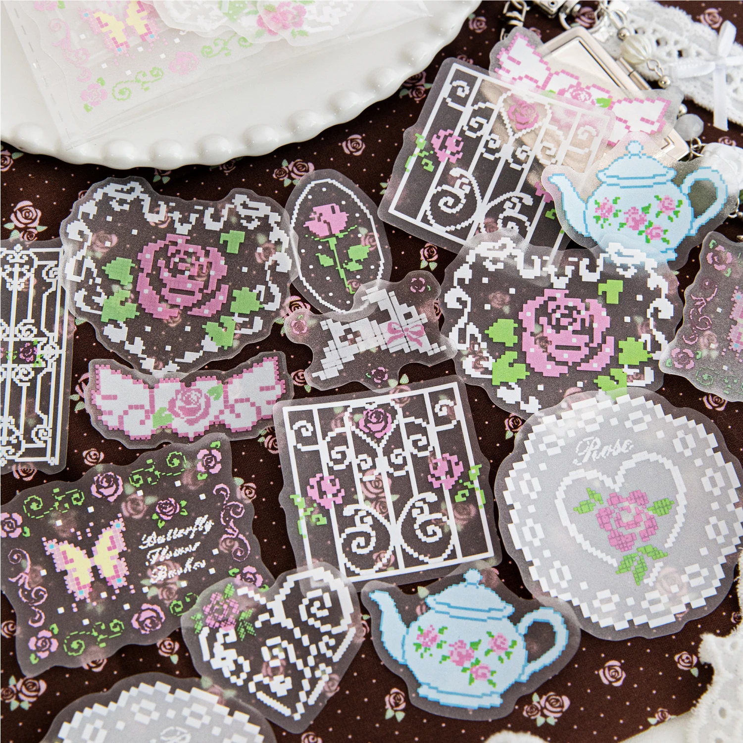 Stickers cute con gliter Rose windows 01