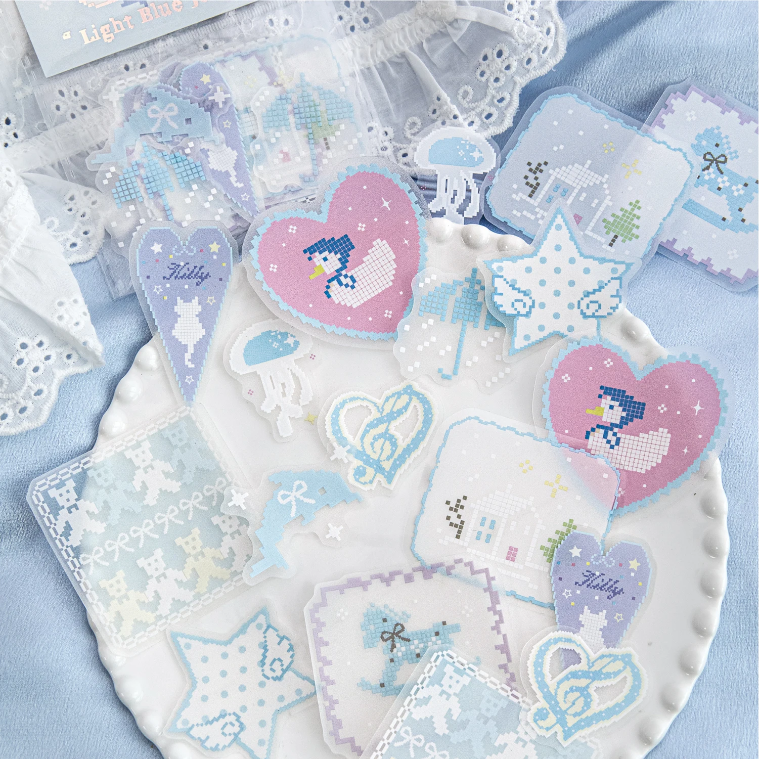 Stickers cute con gliter Ligth blue 02