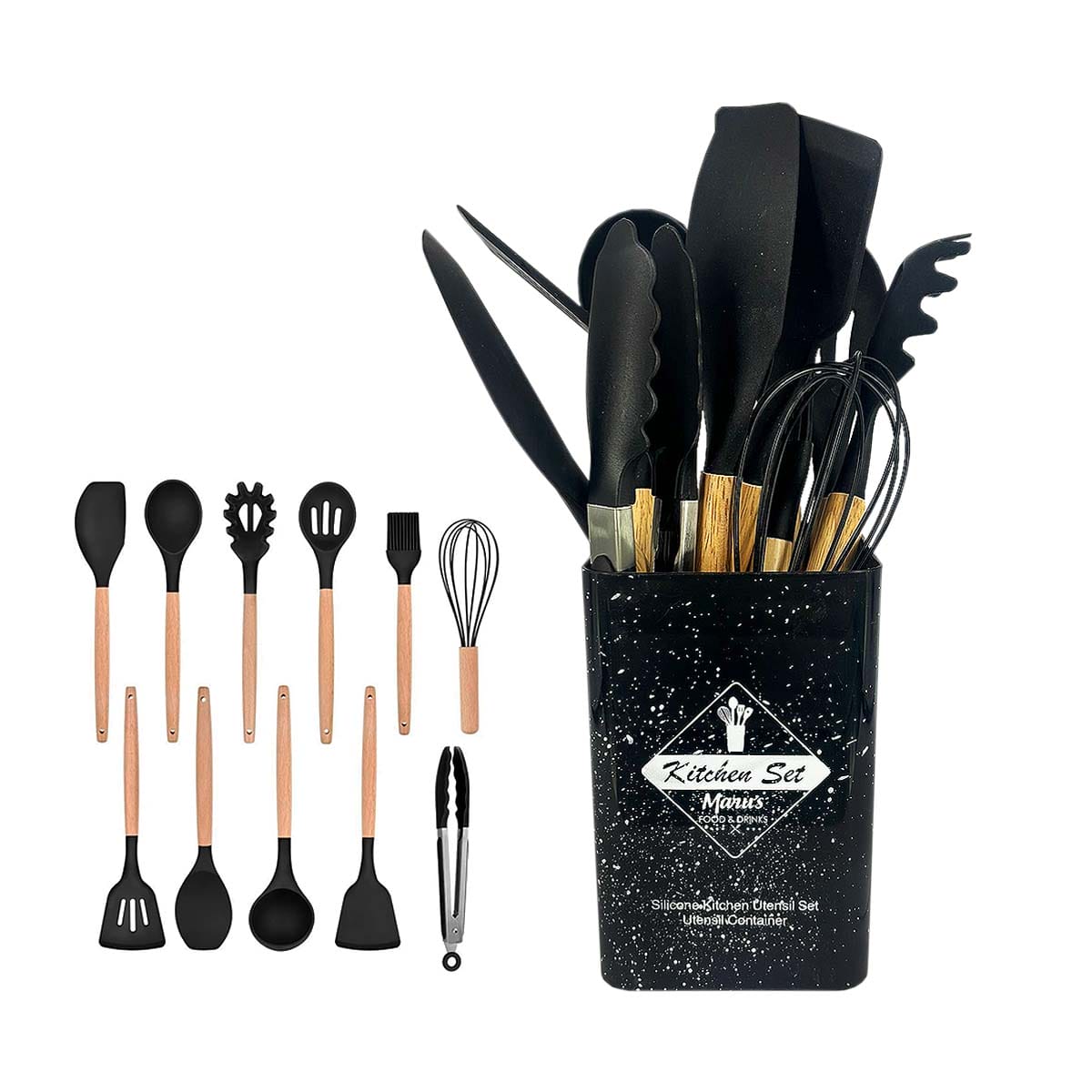 Set De Menage 12 Piezas De Silicona Con Mango De Madera