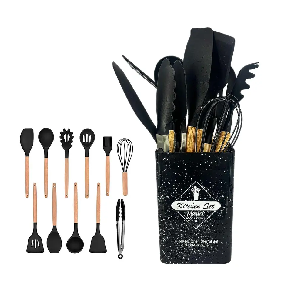 Set De Menage 12 Piezas De Silicona Con Mango De Madera