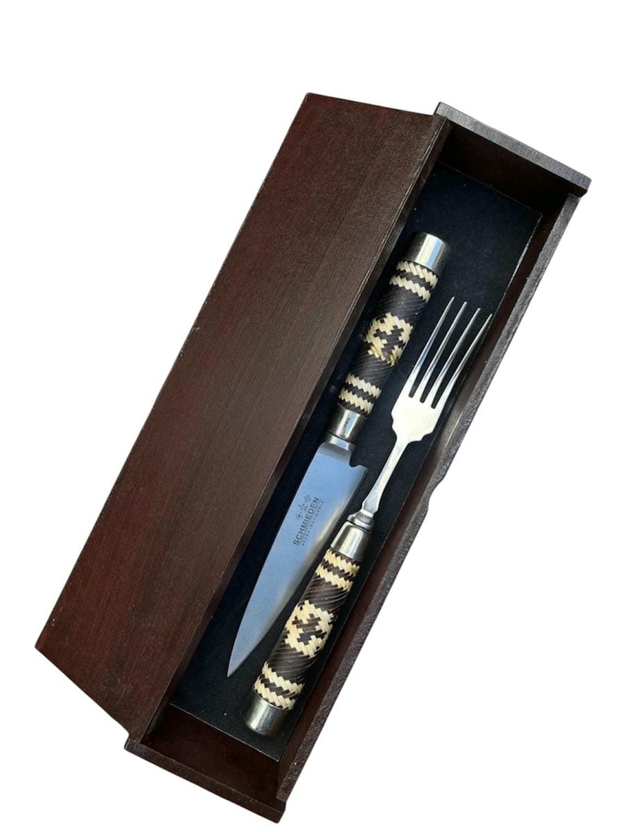 Juego De Cuchillo 5" Y Tenedor Para Asado - En Caja De Madera