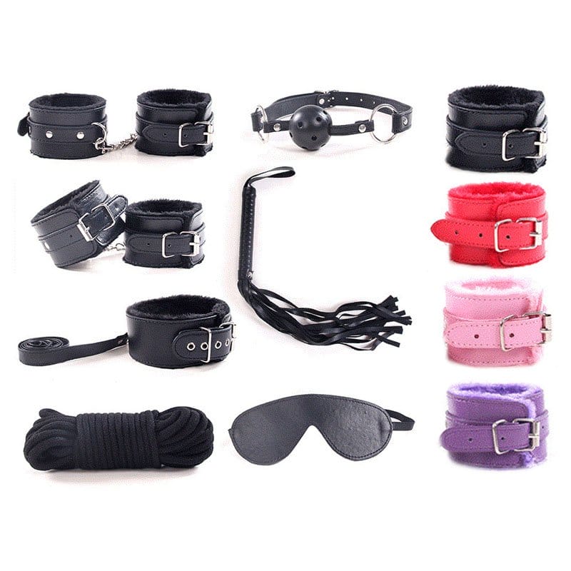 BDSM Fantasy — Set de 7 Piezas con Esposas, Látigo, Mordaza y Antifaz | 20 × 28 cm