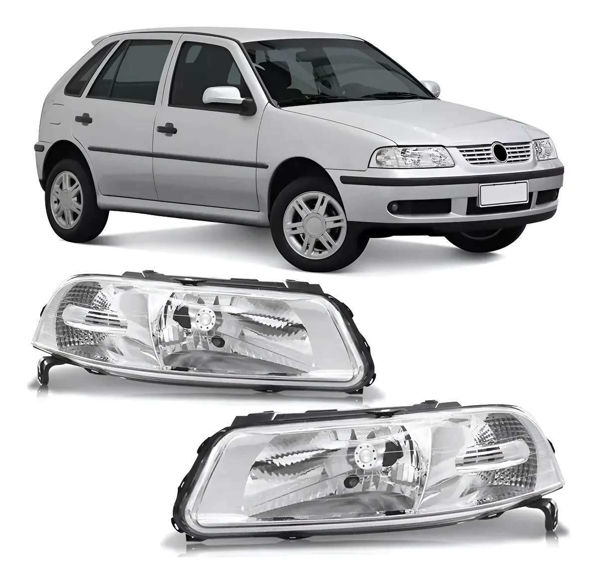 Par de faros delanteros para Gol G3 99 2000 2001 2002 a 2005 Cromados Simples