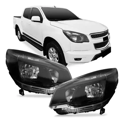 Par de faros S10 2012 2013 2014 2015 2016 Máscara Negra Faros