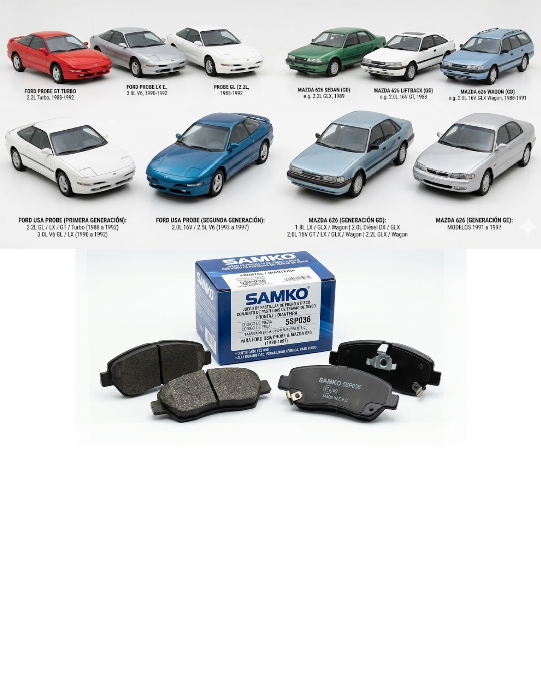 Juego de Pastillas de Freno Delantero Samko — Ford USA Probe & Mazda 626 (Modelos 1988 a 1997)