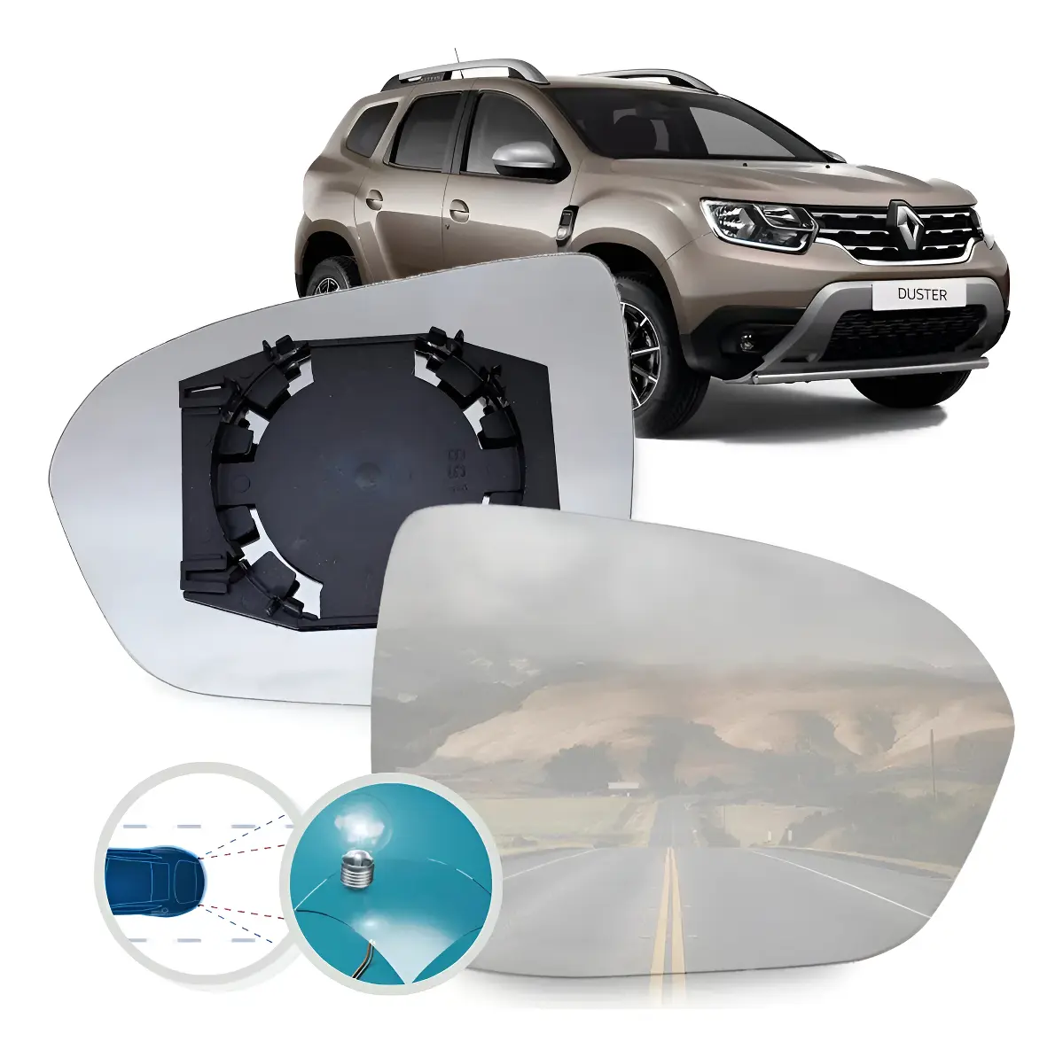 Lente de espejo retrovisor Duster 2020 2021 22 23 24 Base derecha.
