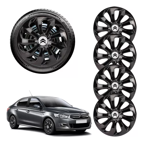 Juego de 4 Tapacubos Elitte Citroen C3 C4 Llanta 15  Negro