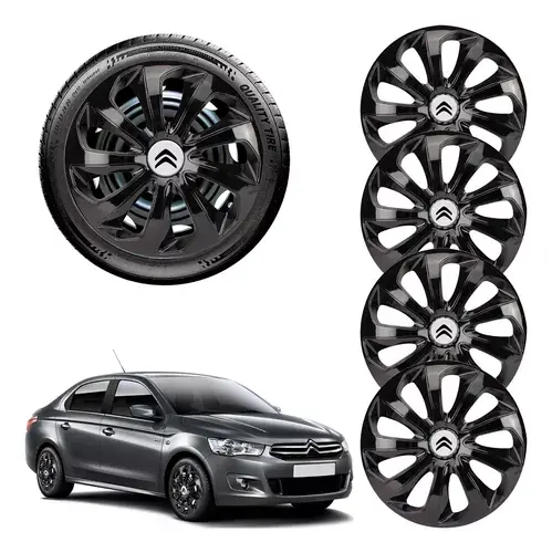 Juego de 4 Tapacubos Elitte Citroen C3 C4 Llanta 15  Negro