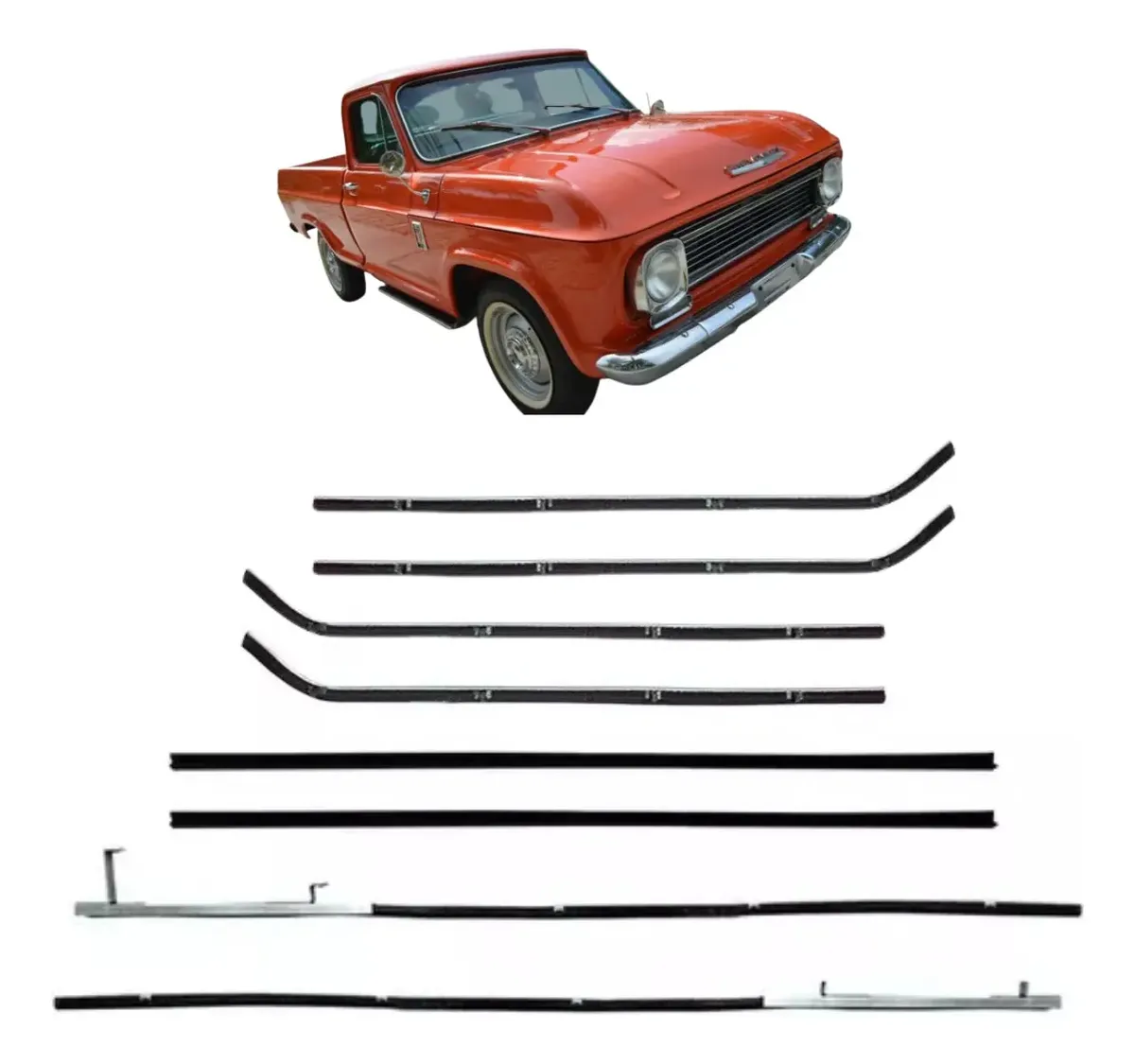 Juego de Canaletas y Pestanas con Friso Cromado GM C-10, C-14, A-10, D-10 y D-60 (1972–1984)
