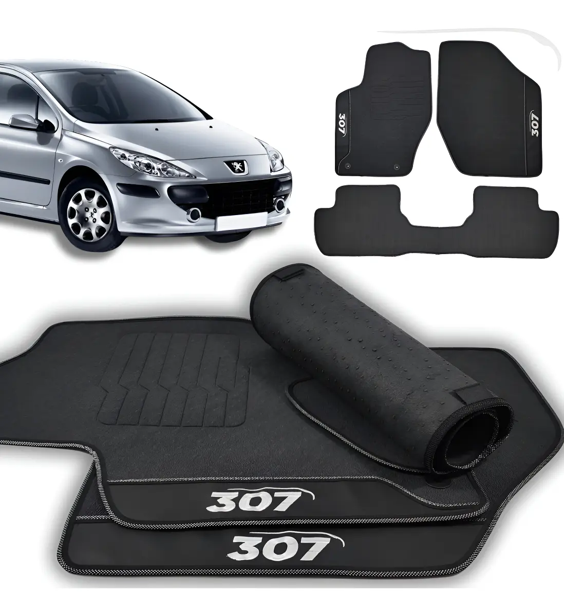 JUEGO DE TAPETES ENGOMADOS – PEUGEOT 307 2002 A 2012 | NEGRO