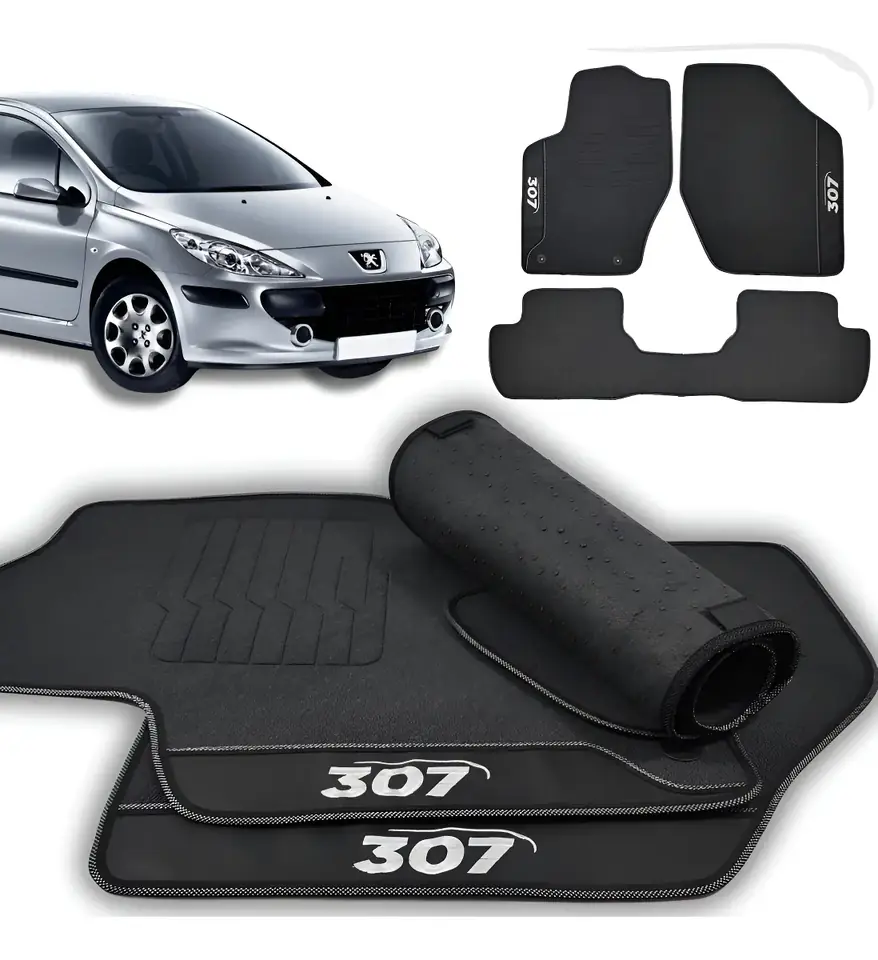 JUEGO DE TAPETES ENGOMADOS – PEUGEOT 307 2002 A 2012 | NEGRO