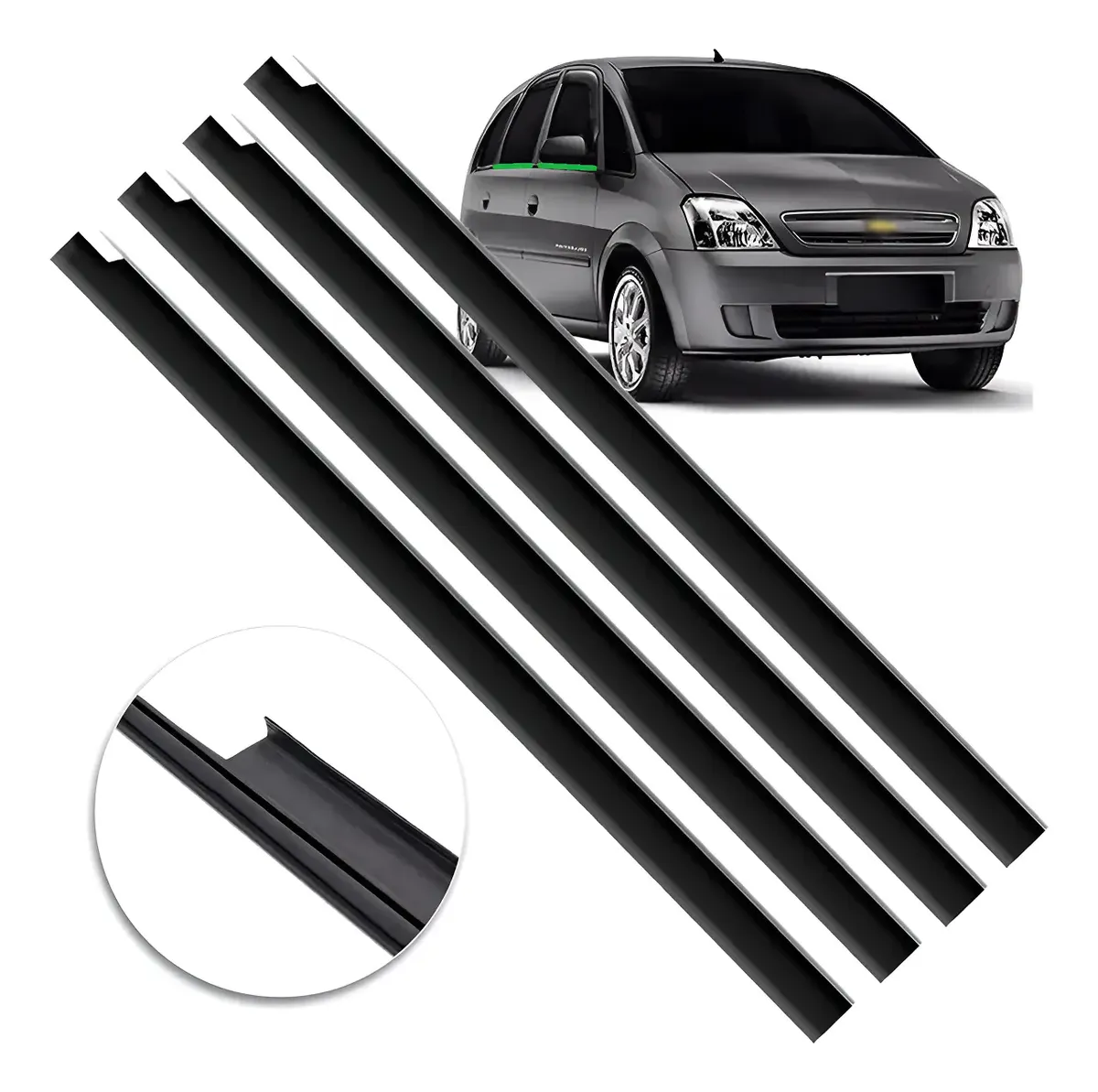 Kit de 4 Pestanas Exteriores de Goma para Vidrios Chevrolet Meriva 2003 a 2011