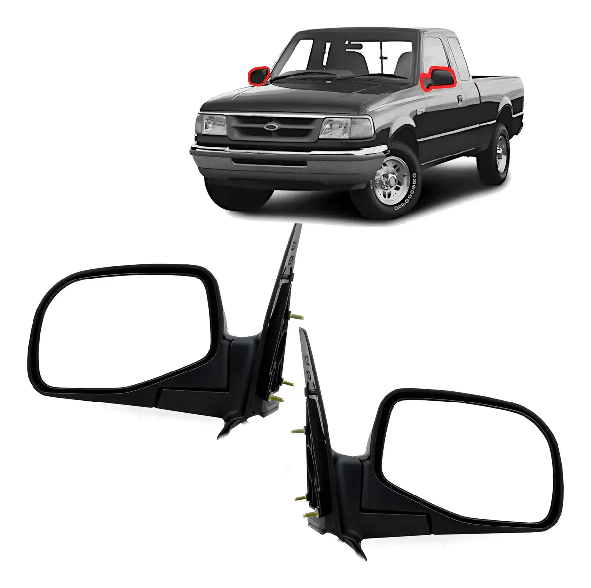 Par de Retrovisores Eléctricos Ford Ranger 1994–1997 – Negros