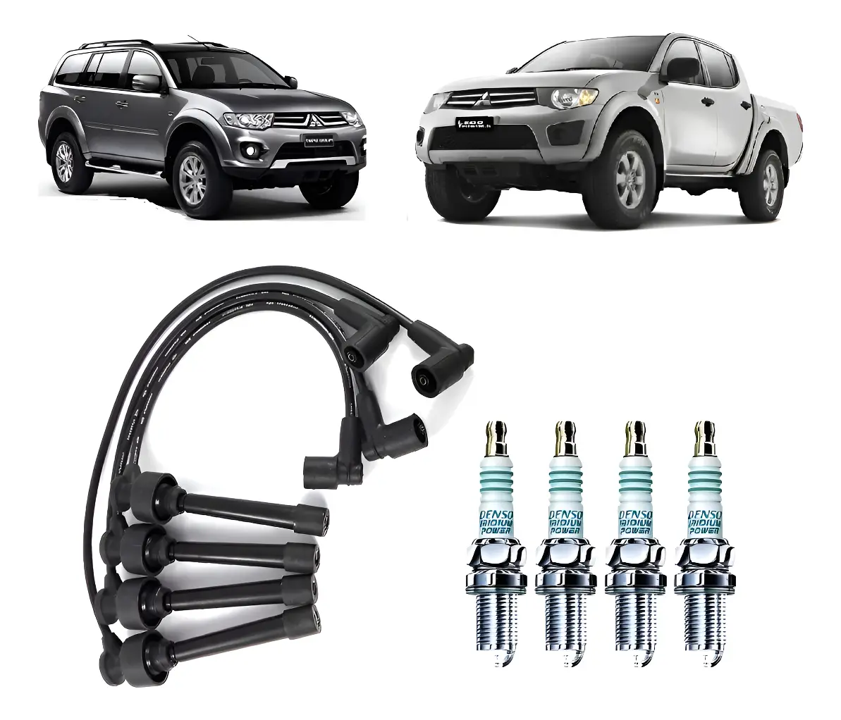 Juego de cables + 4 bujías de encendido L200 Triton 2.4 4 cil. Flex CD160085 2013/...