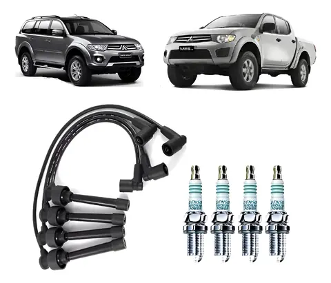 Juego de cables + 4 bujías de encendido L200 Triton 2.4 4 cil. Flex CD160085 2013/...