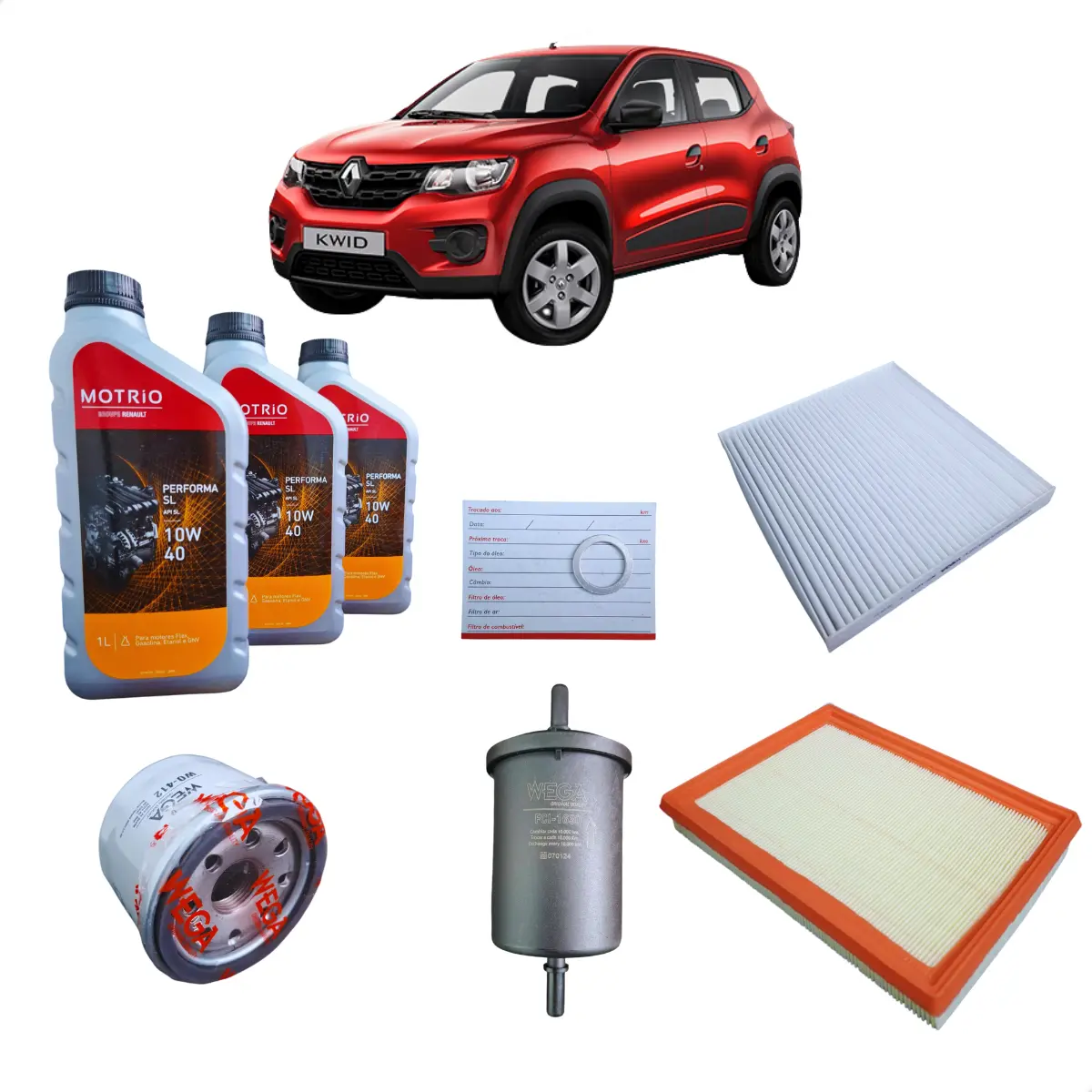 Kit de cambio de aceite y filtros Motrio + Wega Renault Kwid 1.0 12V 2017–2025