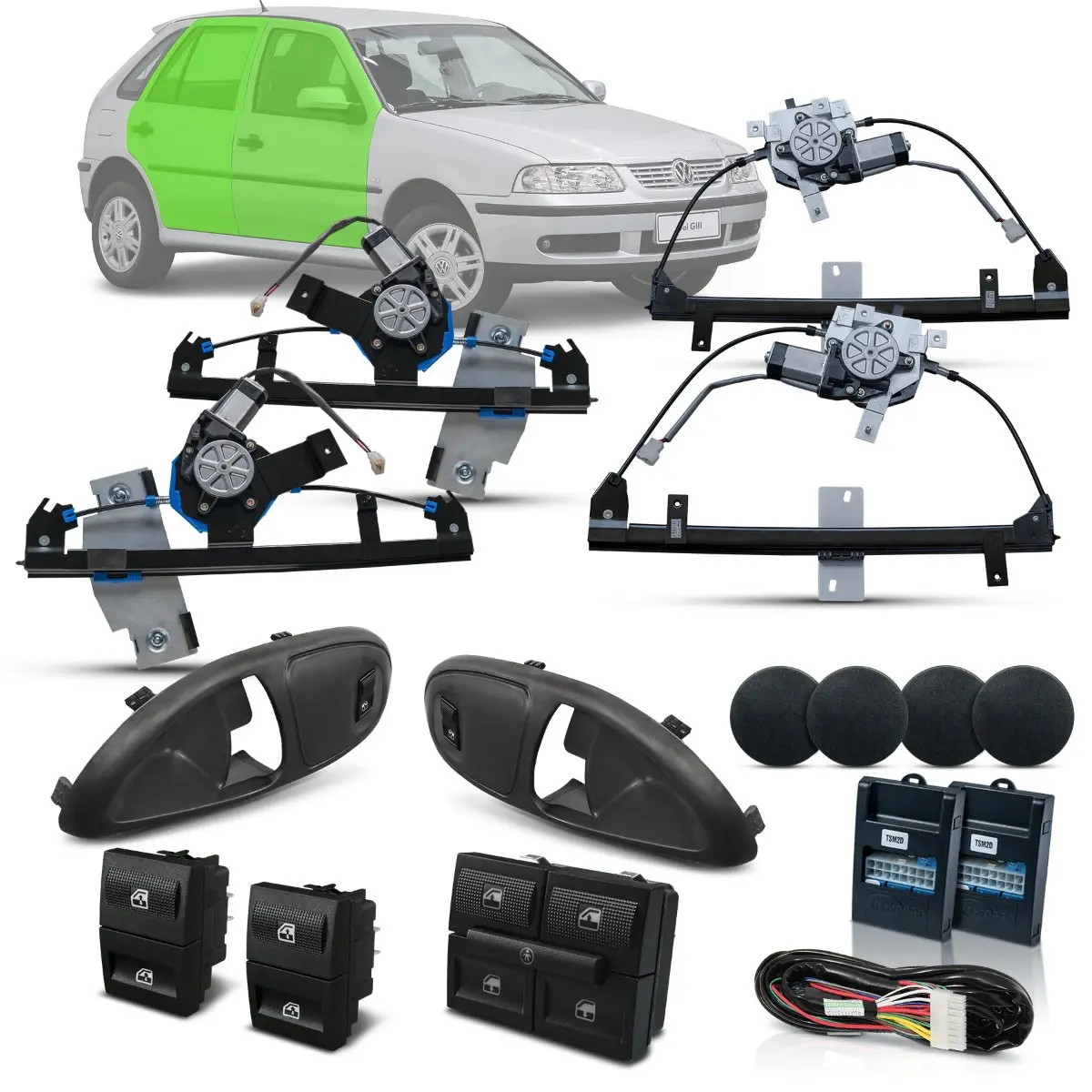 Kit de elevalunas eléctricos completo para Gol G3 4 puertas, color grafito (Inteligente) - 2001