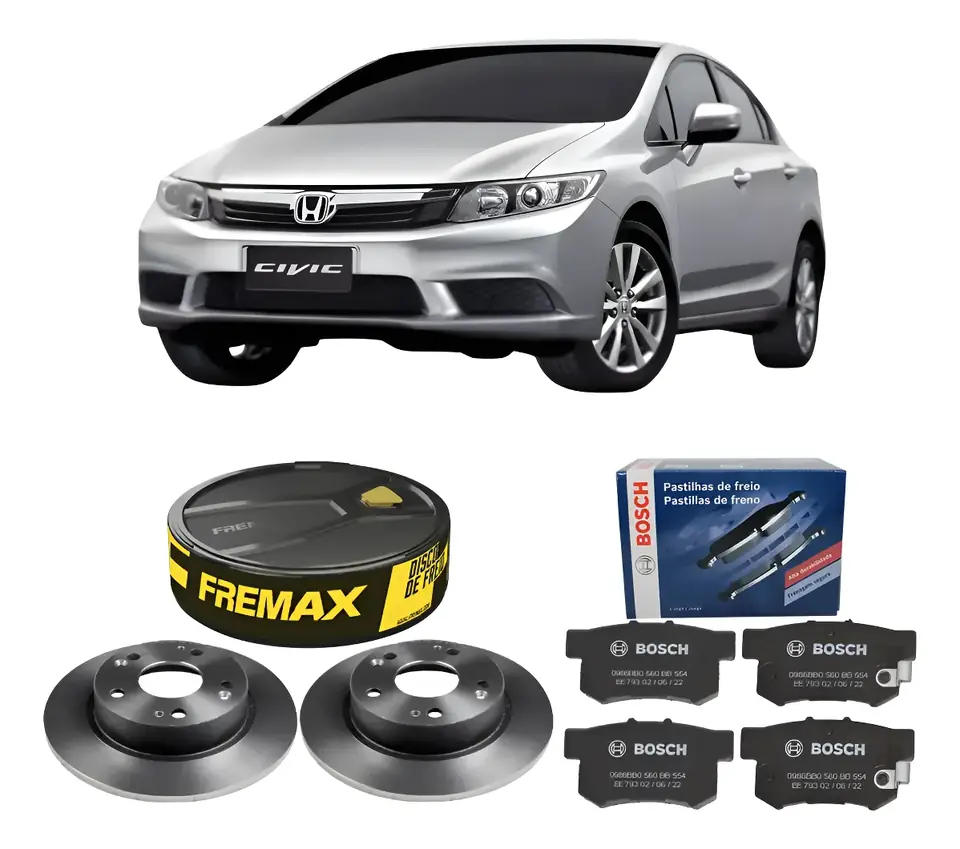 Disco Fremax + Pastillas Bosch Traseras Civic 2012 a 2016