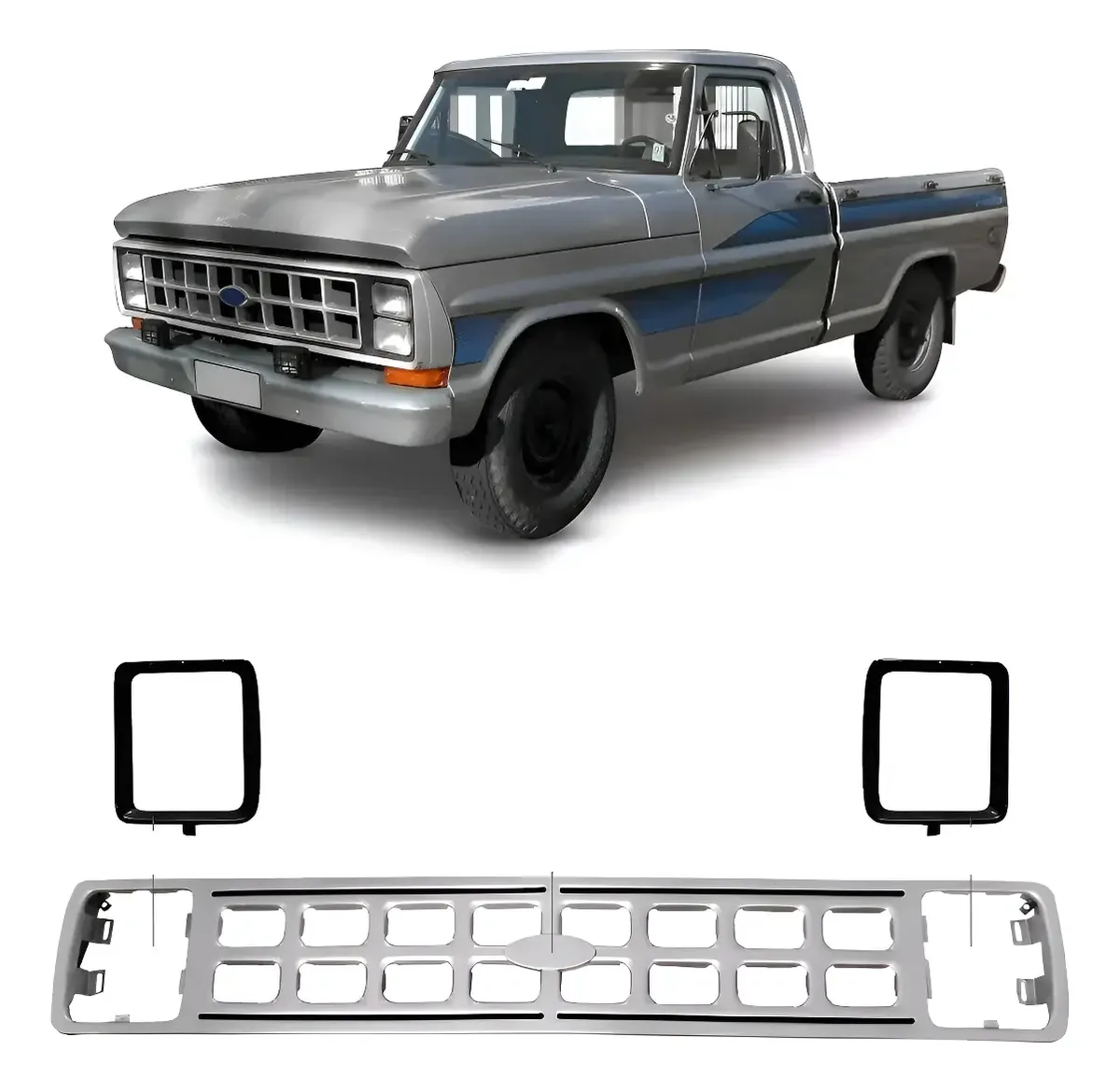 Parrilla de radiador Ford F1000 F4000 plateada (85-92), de chapa