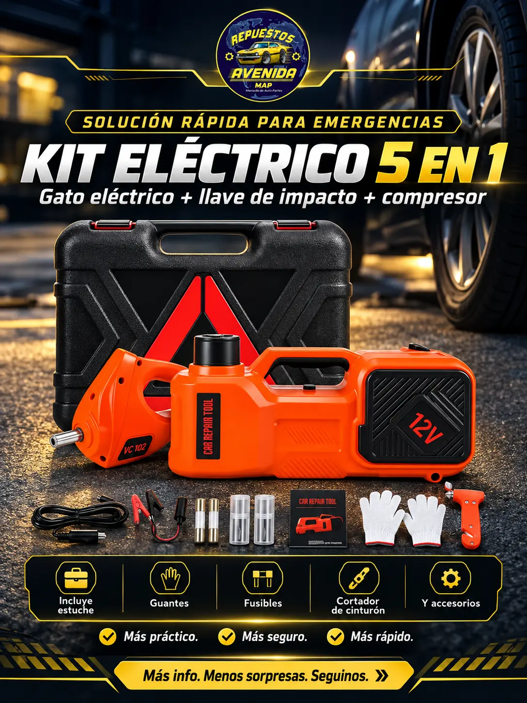 Kit de Crique / Gato Hidráulico Eléctrico 5 en 1 – 5 Toneladas (12V)