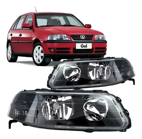 Par de Faros Delanteros Volkswagen Gol G3 / Saveiro / Parati 1999-2005 – Máscara Negra Estilo Gol Turbo