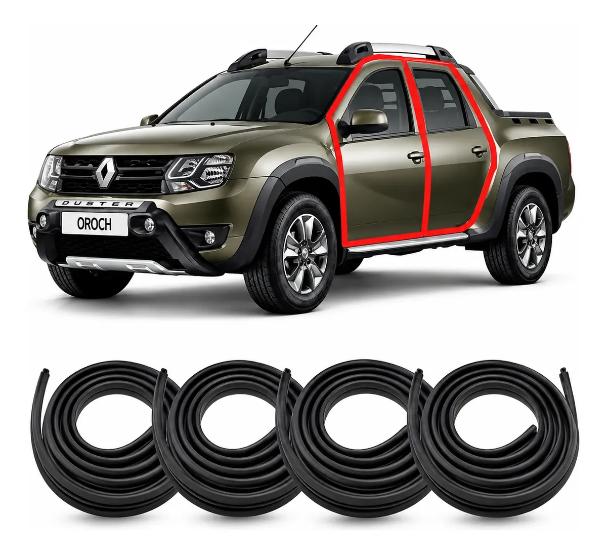 Kit de 4 gomas de sellado para puertas Renault Oroch 2015-2025