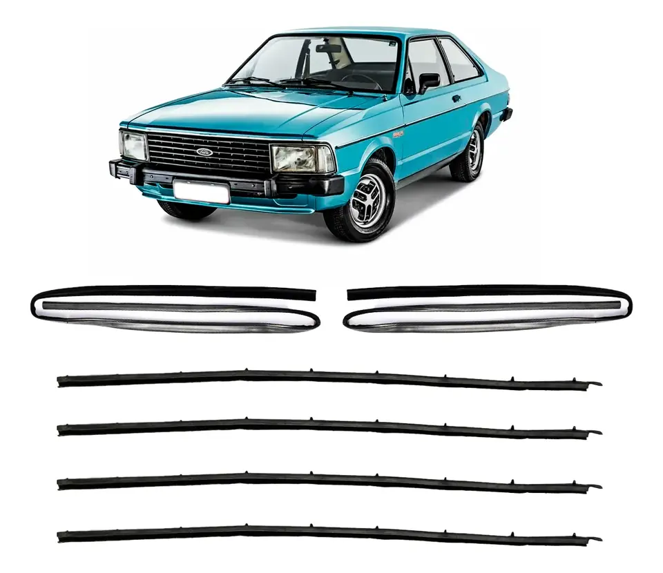 Kit de Gomas de Vidrio, Canaletas y Pestanas Ford Corcel II / Belina II / Del Rey 2 Puertas