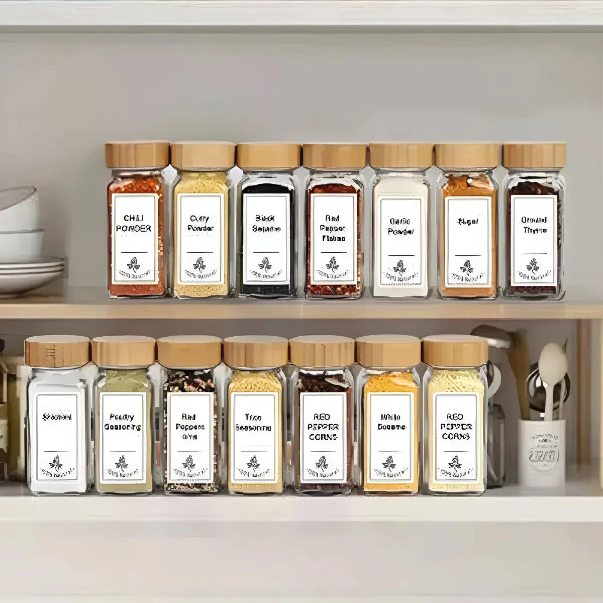 Especiero Frasco De Vidrio Condimentos Tapa Bambú Cocina Color Marrón Claro