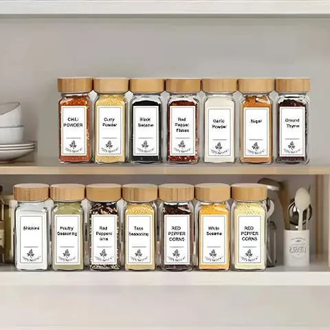 Especiero Frasco De Vidrio Condimentos Tapa Bambú Cocina Color Marrón Claro