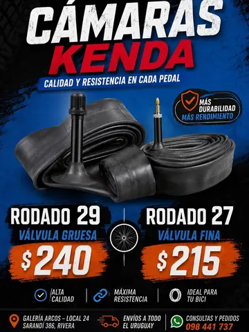 Rodado 29 – Válvula gruesa → $240 /  Rodado   27 – Válvula fina → $215