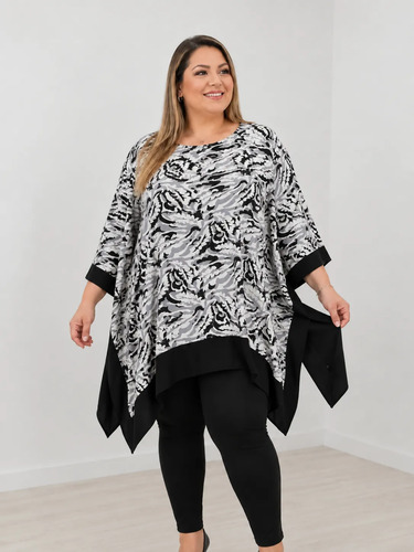 Blusa Blusón Remerón Mujer Talles Amplios Negro Fondo Blanco Y Gris 2