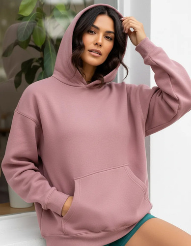 Canguro Oversize Algodón Felpa Afelpado Buzo Deportivo L Rosa