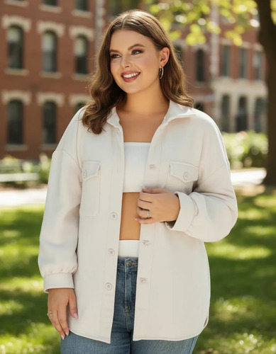 Chaqueta Paño Sobrecamisa Abrigo Camisa Beige 2xl