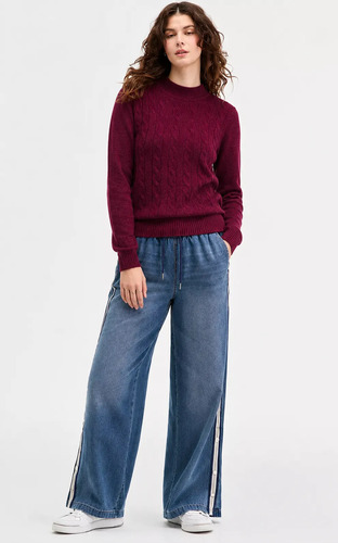 Jean Ancho Pierna  Con Botones En Bajos Palazzo Azul Jean M