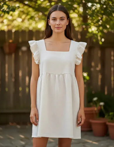 Vestido Lino Y Algodón Solera Blanco L