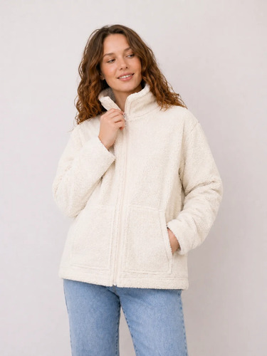 Campera Peluche Sherpa Teddy Canguro 2 Crudo Peluche Sherpa Teddy