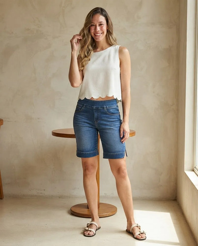 Bermuda De Jean Con Lycra Mujer Short Regular Y Plus Size